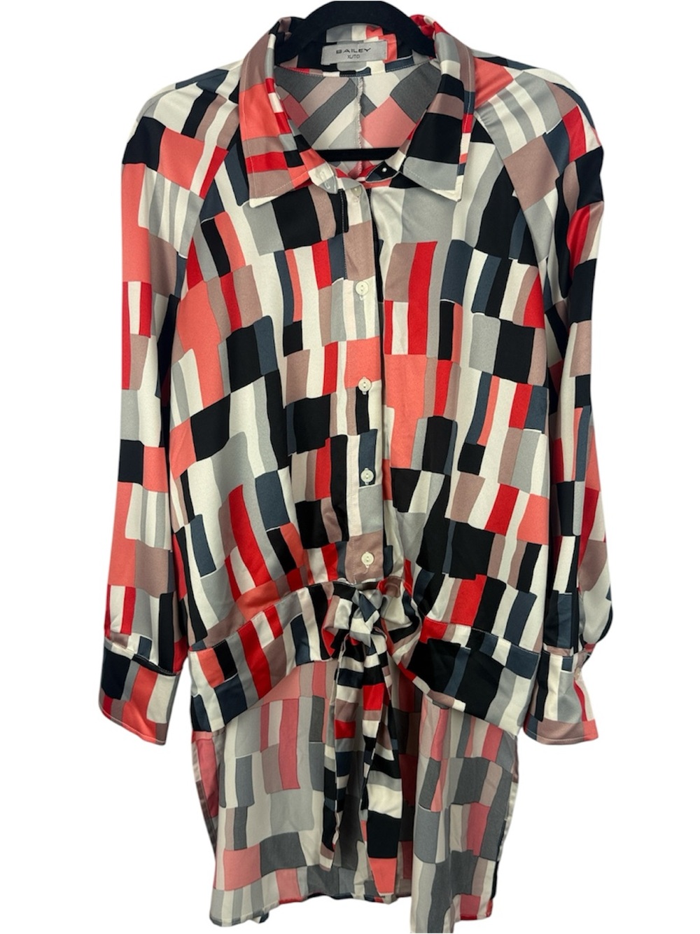 Bailey Brighton Inc Geometric Abstract Tie Front High Low Tunic Blouse Shirt XL